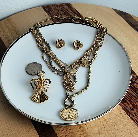 Jewelry Dish Bundle Of 4 Gold Tone Modern Minimalist - Picture 1 of 6